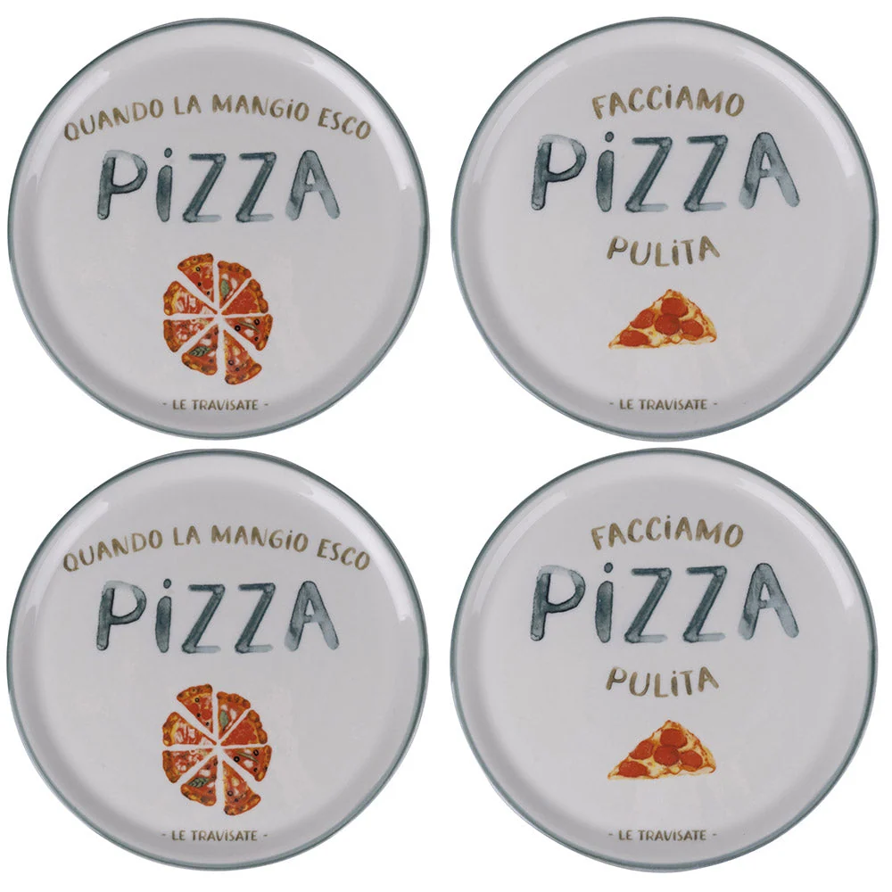 Set 4 Piatti Pizza Ø33x2 cm Porcellana VdE Tivoli 1996 Le Travisate Bianco