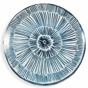 Set 4 Piatti da Portata Porcellana Sottosmalto Bianco con Righe Blu Villa d'Este Home Tivoli Masai