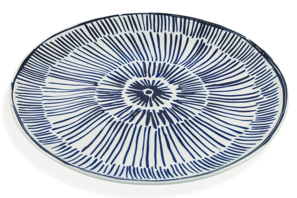 Set 4 Piatti da Portata Porcellana Sottosmalto Bianco con Righe Blu Villa d'Este Home Tivoli Masai