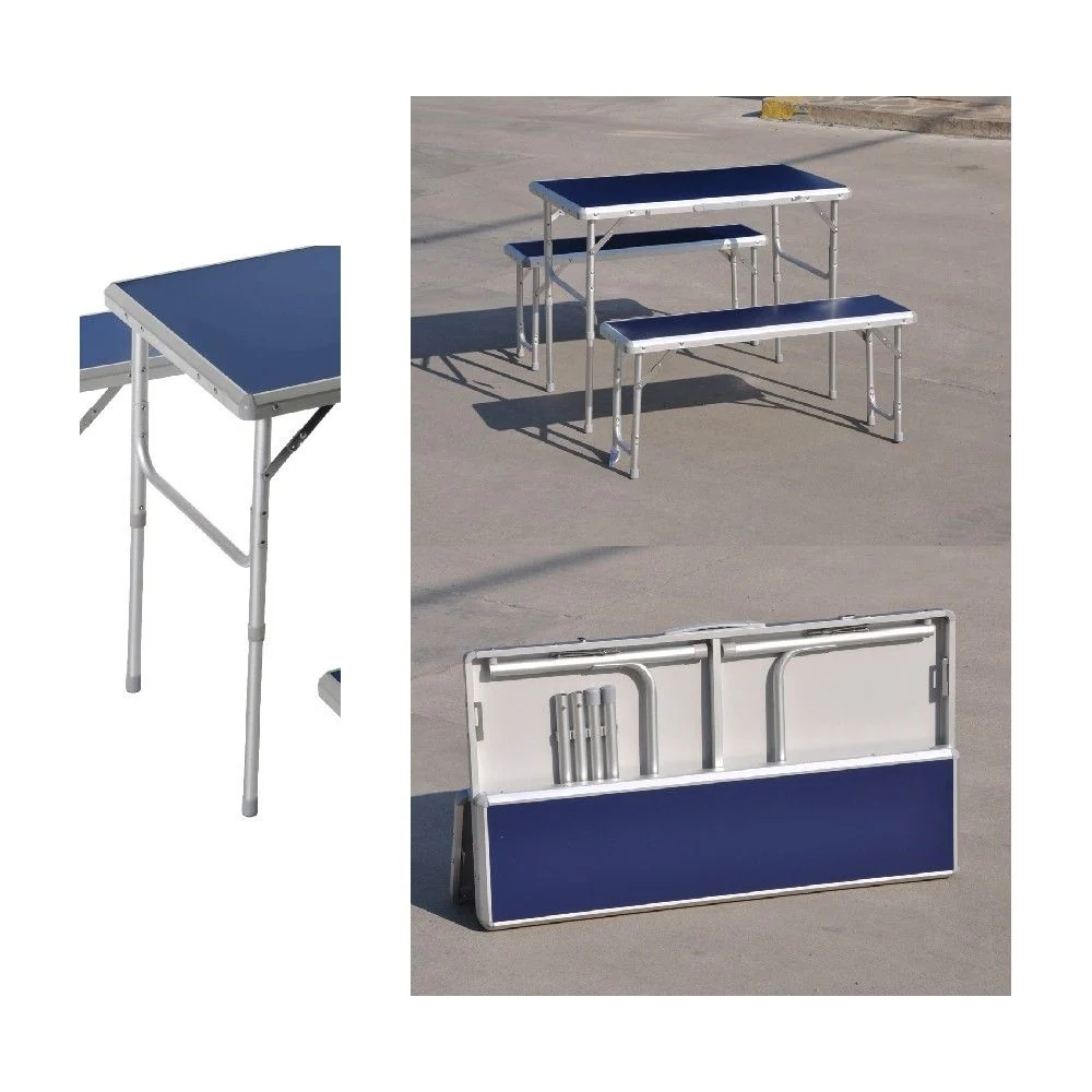 Set pic nic Alluminio e MDF tavolo e 2 panche richiudibile pieghevole valigetta 05012