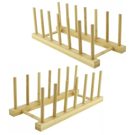Set 2 Portapiatti Legno Bicchieri Piatti Organizzatore 6 Posti Scolapiatti