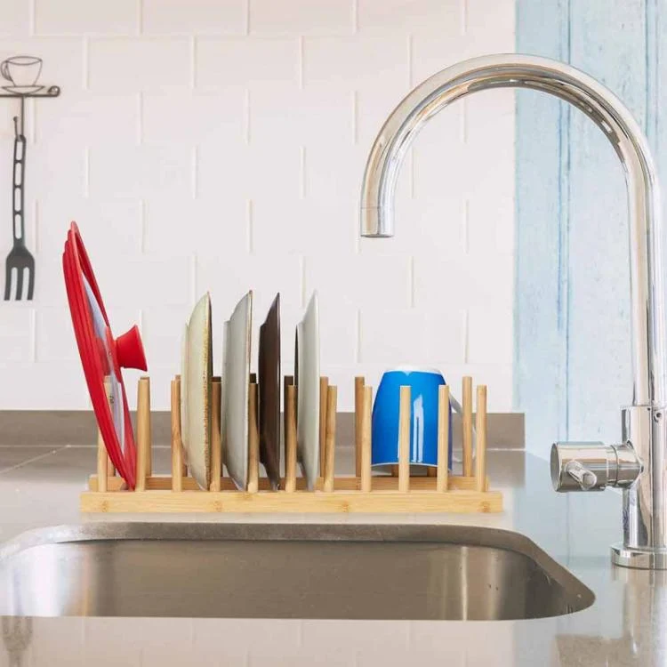 Set 2 Portapiatti Legno Bicchieri Piatti Organizzatore 6 Posti Scolapiatti