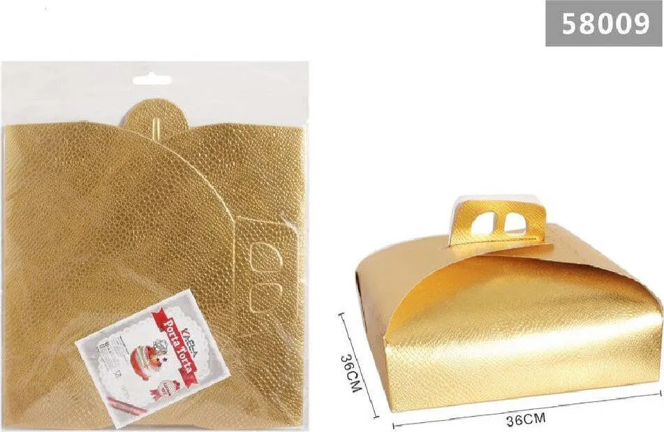 Set 3 Pz Scatola Porta Torta Oro 36x36cm Per Dolci Paste Pasticceria Festa 58009