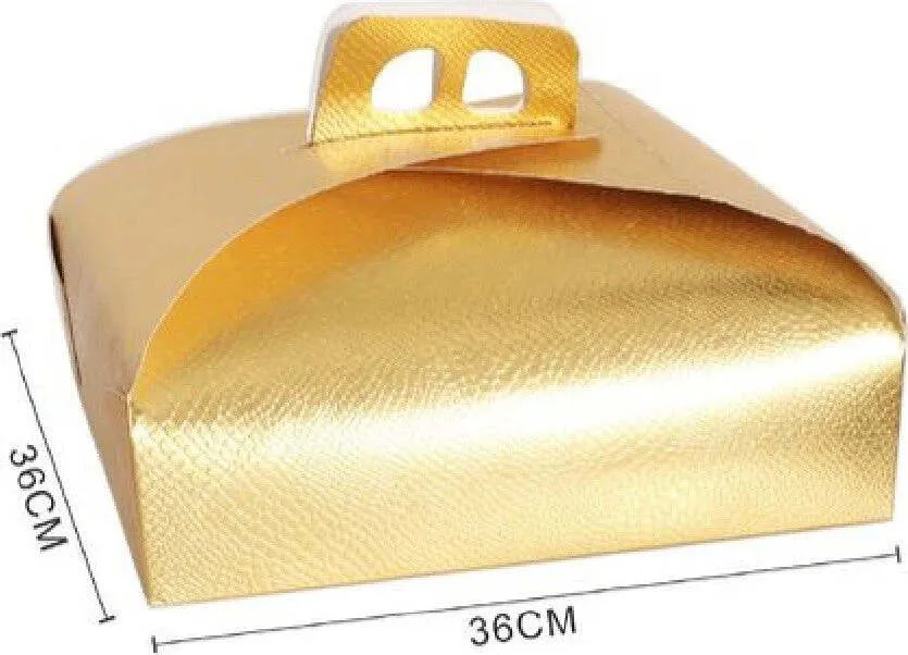 Set 3 Pz Scatola Porta Torta Oro 36x36cm Per Dolci Paste Pasticceria Festa 58009
