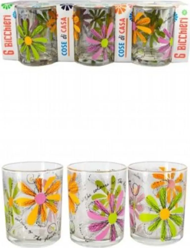 Set Servizio 6 Pezzi Bicchieri Vetro Decorati Dea Delice