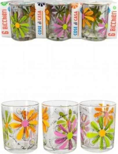 Set Servizio 6 Pezzi Bicchieri Vetro Decorati Dea Delice
