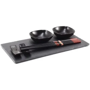 Set Sushi Composto Da 4 Bacchette E 2 Piatti Per Salse Con Vassoio Ardesia