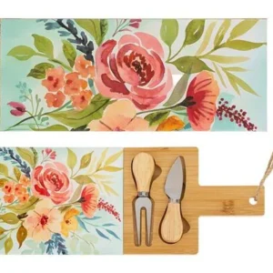 SET 3 PZ TAGLIERE LEGNO CON POSATE FORMAGGIO