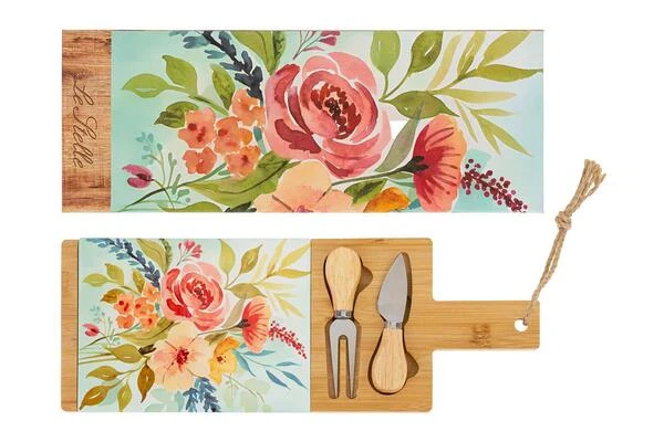 SET 3 PZ TAGLIERE LEGNO CON POSATE FORMAGGIO