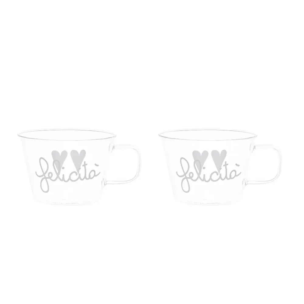 Set 2 Tazze Vetro Borosilicato Serigrafate - Felicità