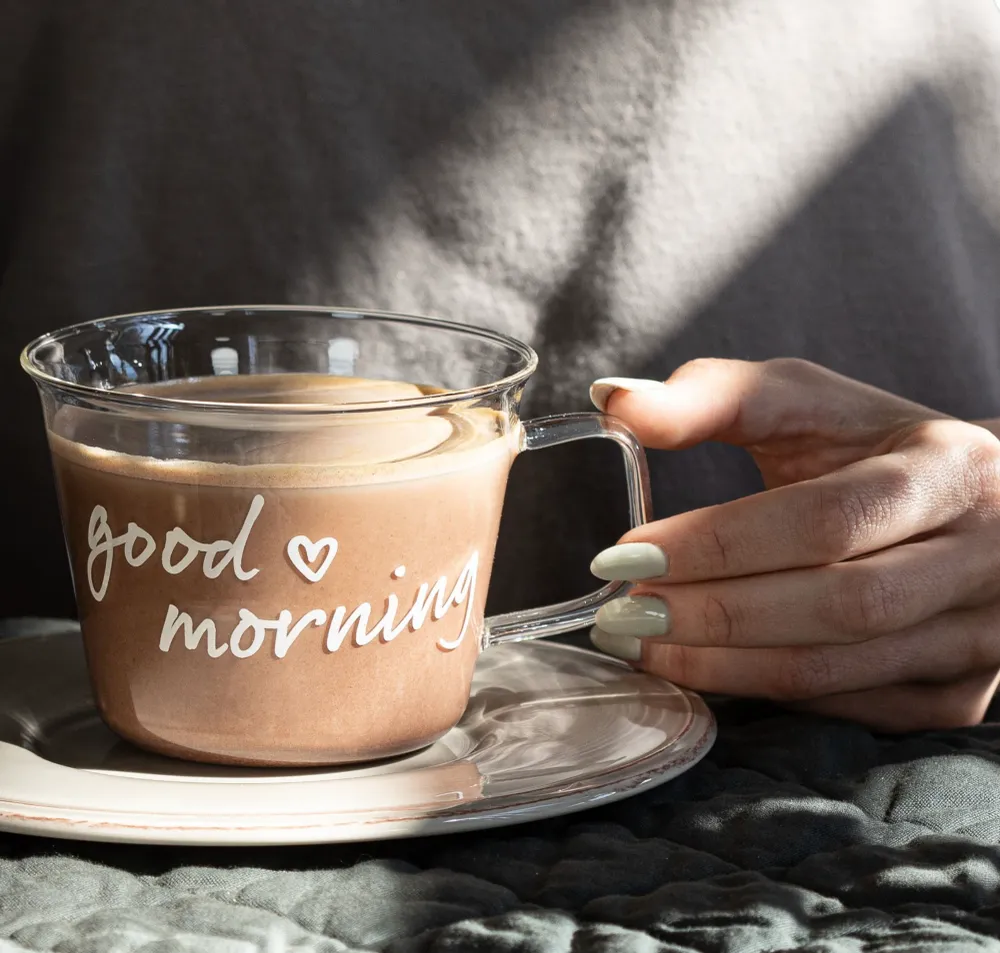 set 2 tazze vetro good morning
