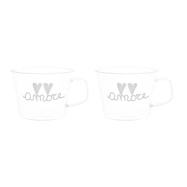 Set 2 tazze vetro - Scritta: Amore