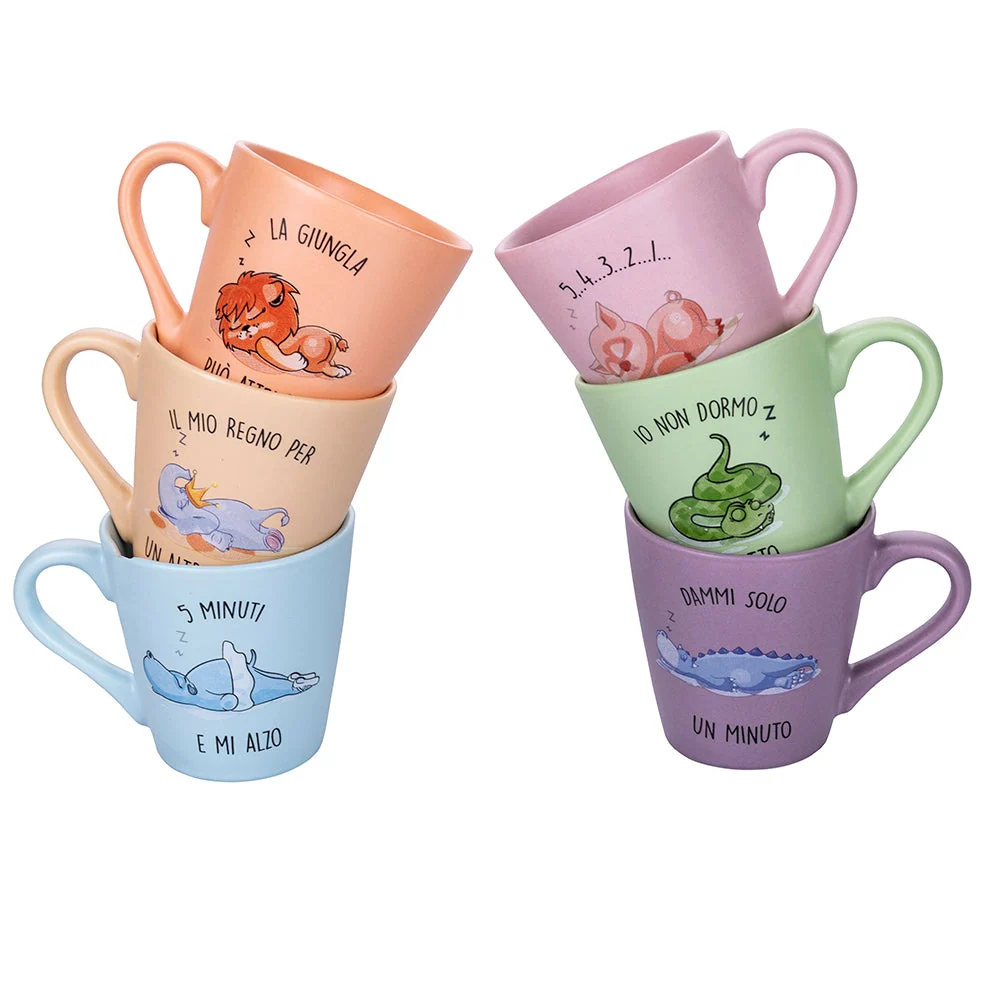 Set 6 Tazzine da Caffè Ø6,3x6,4 cm New Bone China VdE Tivoli 1996 Lazy world