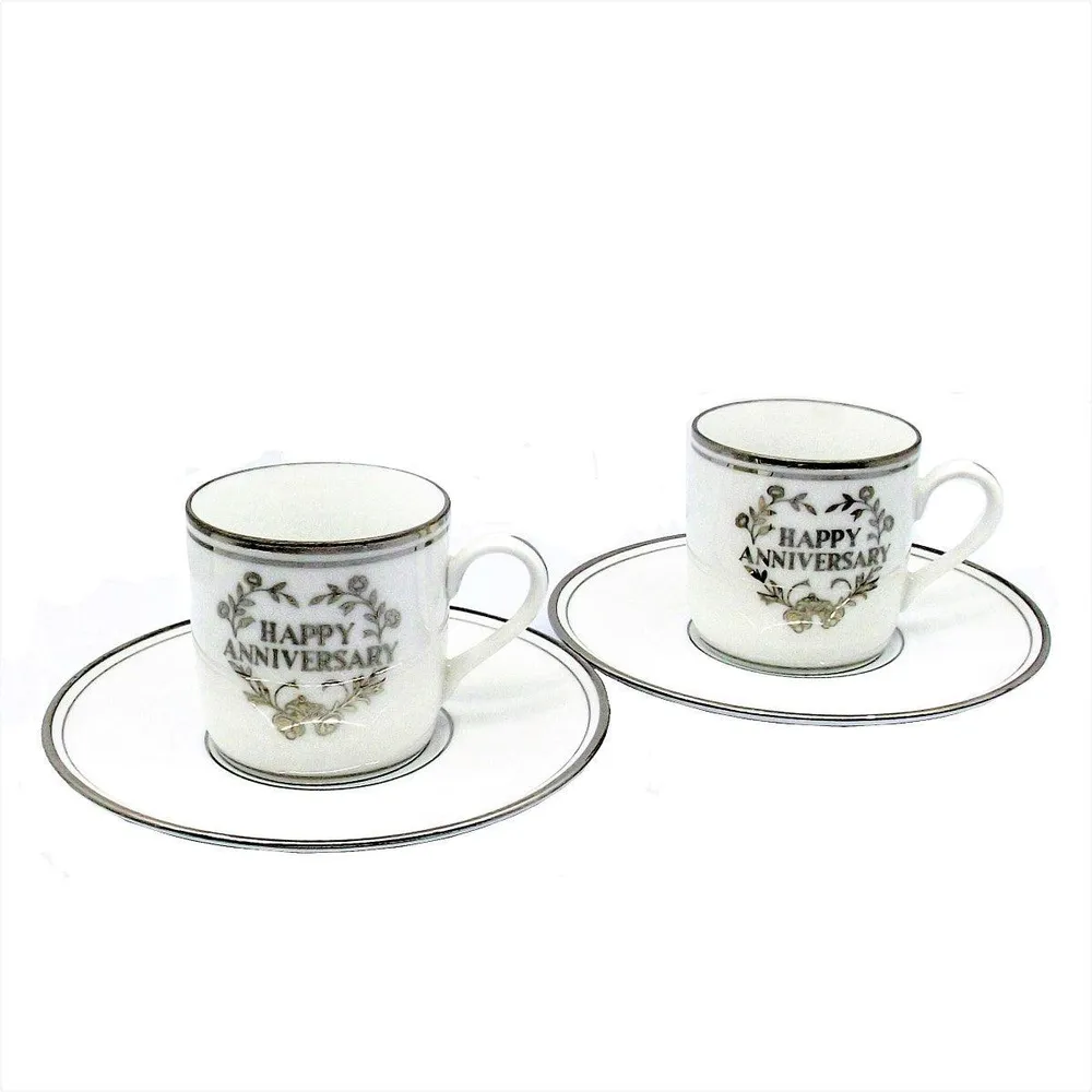 Set 2 tazzine da caffè anniversario porcellana decori platino -S2008