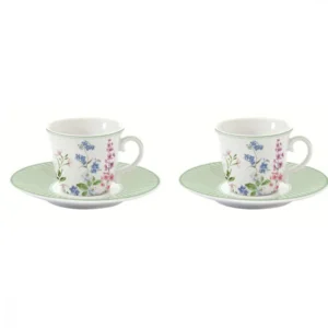 Set 2 tazzine caffè con piattino porcellana della collezione Floraison di Easy Life (80 ml)