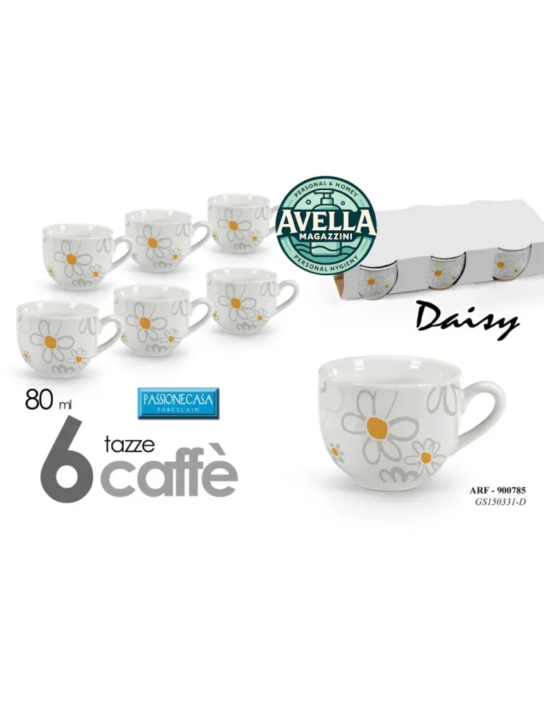 Set 6 Tazzine da Caffè DAISY 80cc - Eleganti, Funzionali e Design Floreale