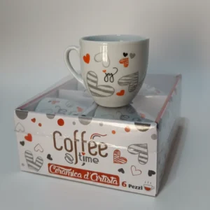 Set 6 Tazzine Caffè Excel Ceramic - Ceramica d'Artista | Decoro Cuori Shabby Chic | Collezione Coffee Time | Idea Regalo p...