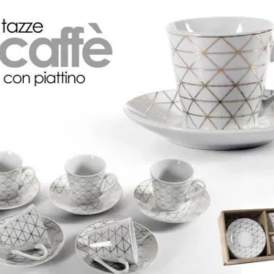 Set 6 Tazzine Caffè + 6 Piattini Tazzina Classico Moderno Bianco Eleganti 780721