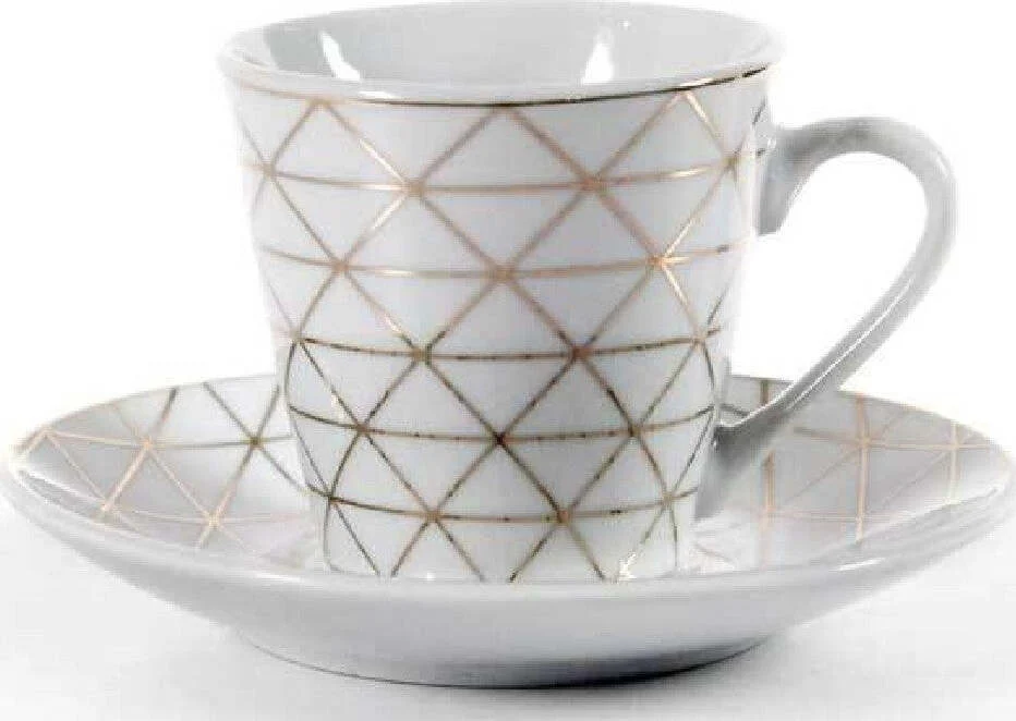 Set 6 Tazzine Caffè + 6 Piattini Tazzina Classico Moderno Bianco Eleganti 780721