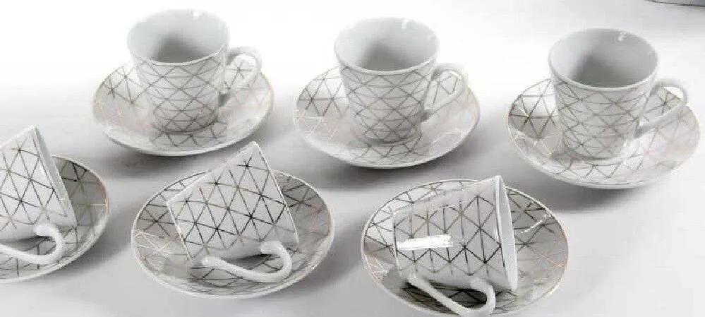 Set 6 Tazzine Caffè + 6 Piattini Tazzina Classico Moderno Bianco Eleganti 780721