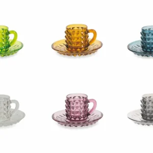 Set 6 Tazzine Caffè Vetro Colorato con Piattino 90 ml Villa d'Este Home Tivoli Diamond
