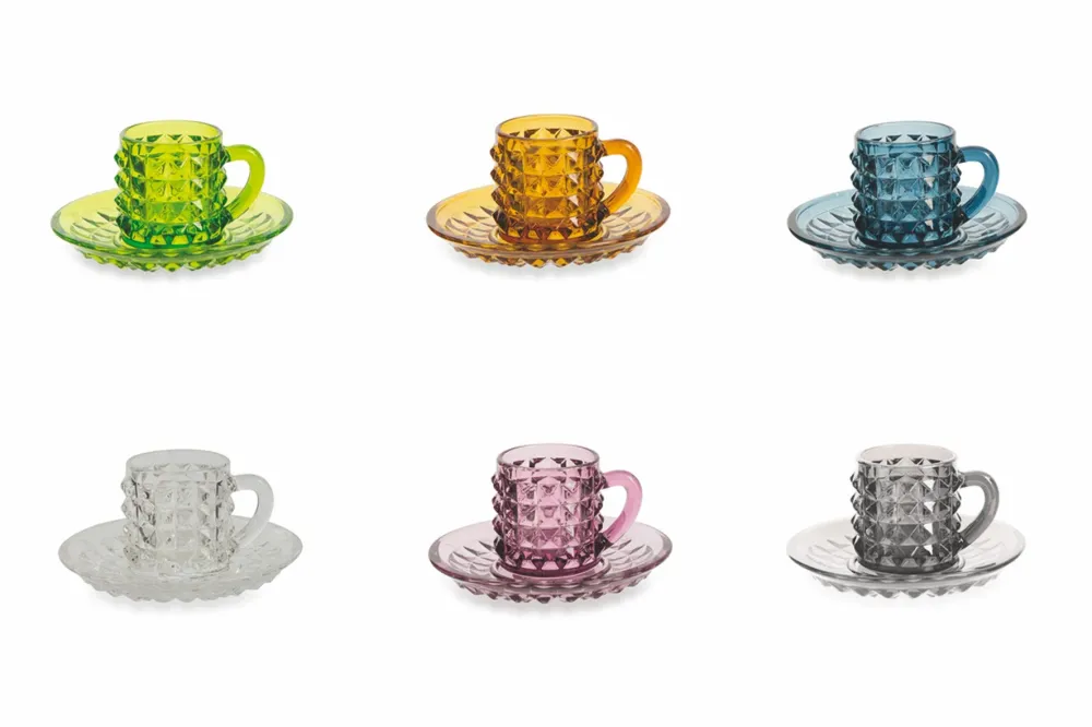 Set 6 Tazzine Caffè Vetro Colorato con Piattino 90 ml Villa d'Este Home Tivoli Diamond