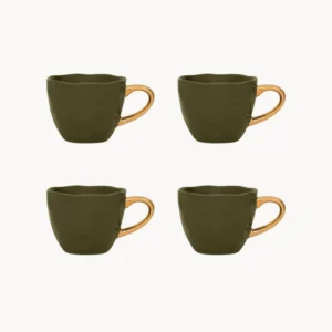 Set 4 tazzine ceramica con manico oro Good Morning