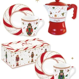 Set 2 tazzine porcellana e caffettiera confezione regalo Nutcracker Twist