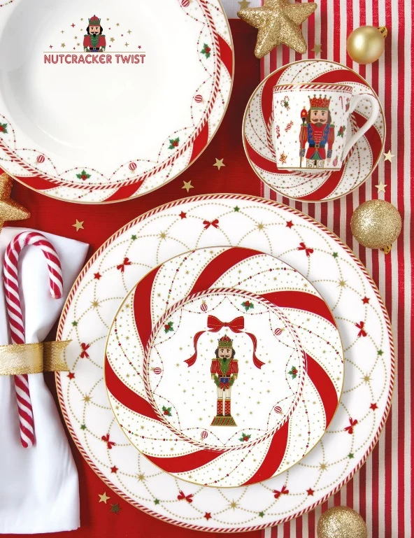 Set 2 tazzine porcellana e caffettiera confezione regalo Nutcracker Twist