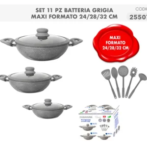 Set di tegami e mestoli da 11 pezzi grigi per induzione con manico antiscivolo - Casalinghi del Giudice