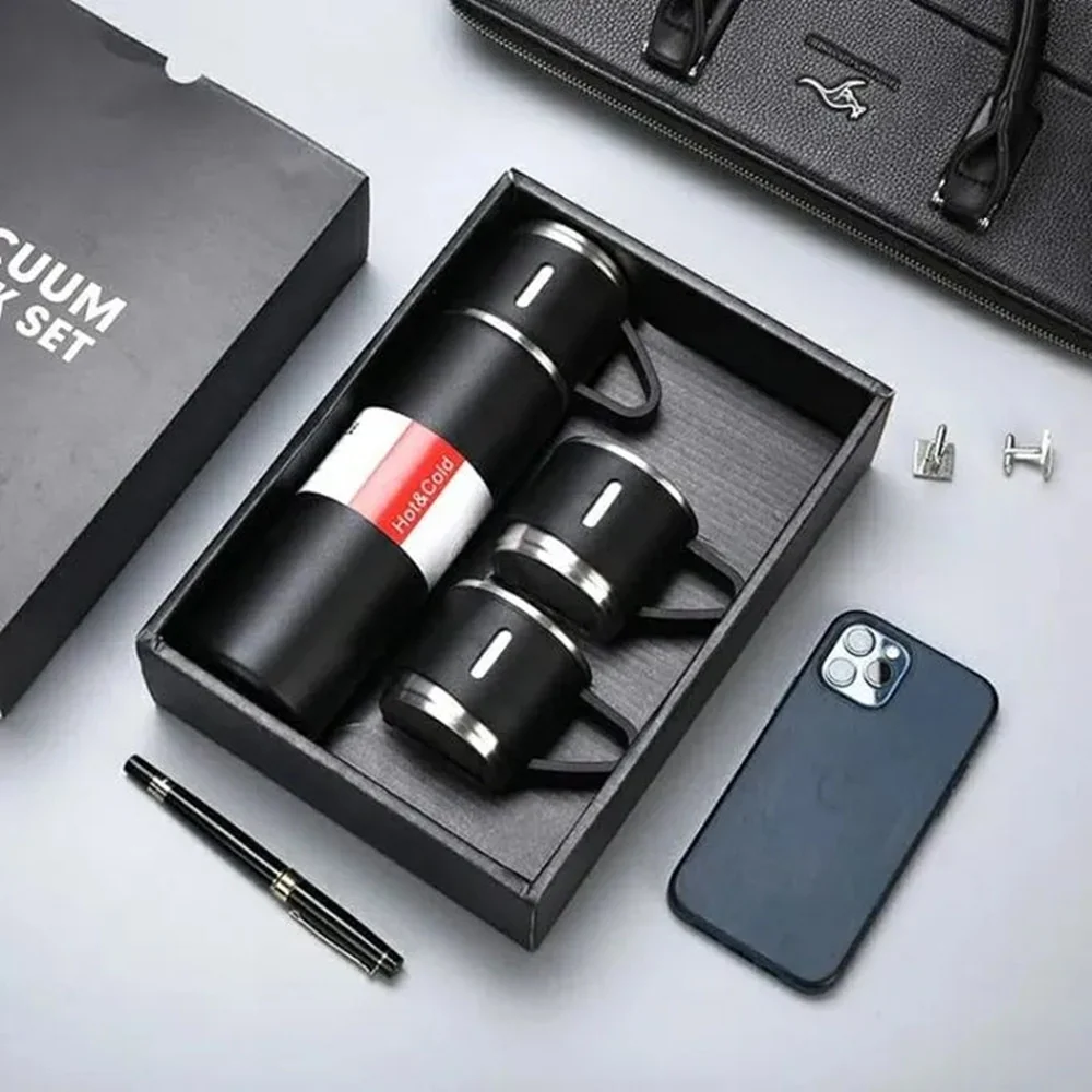 Set Thermos Acciaio Infrangibile Doppia Parete Da 500 Ml Con 2 Tazze Termiche Regalo