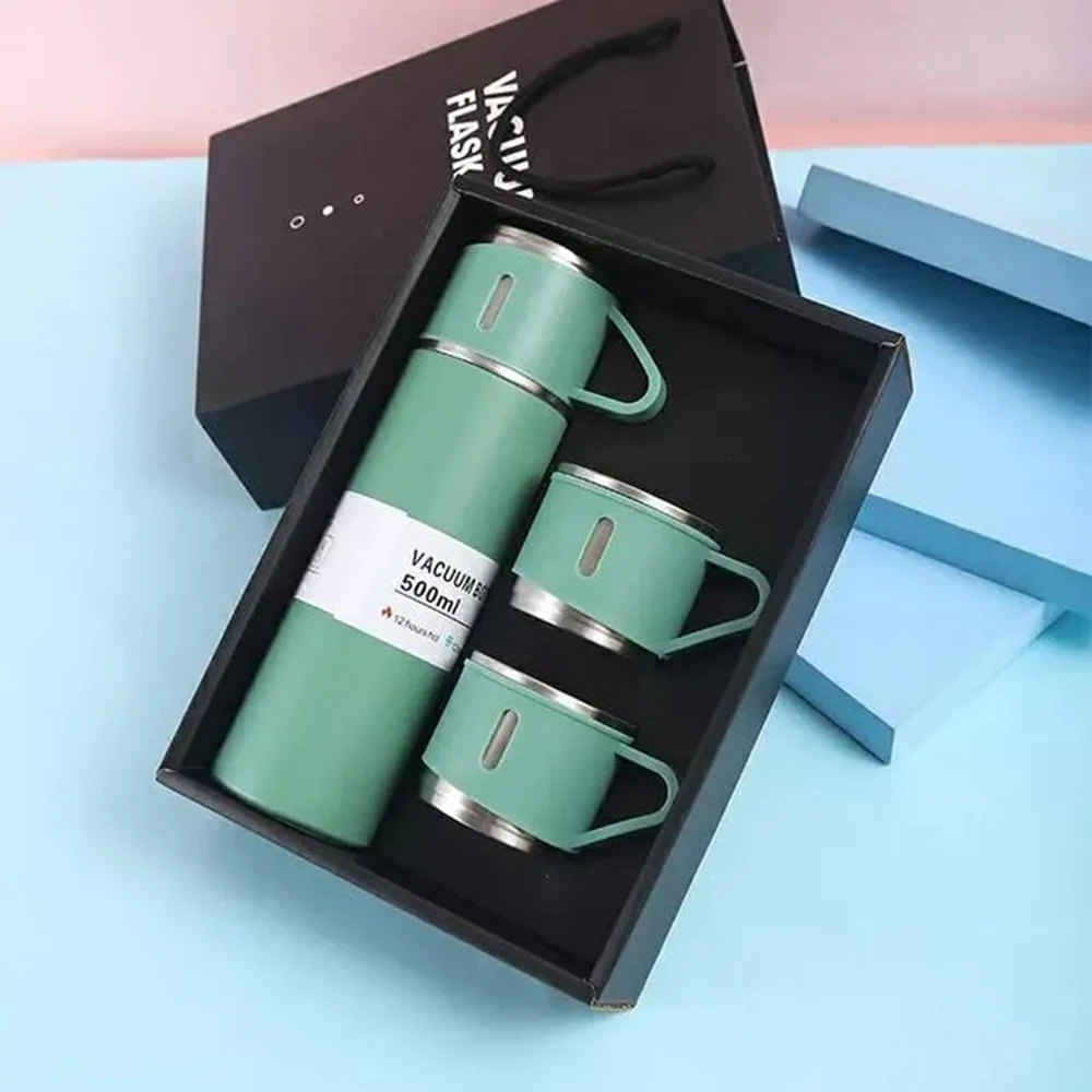 Set Thermos Acciaio Infrangibile Doppia Parete Da 500 Ml Con 2 Tazze Termiche Regalo