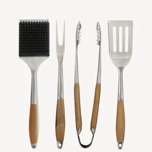 Set di 4 utensili acciaio inox e acacia