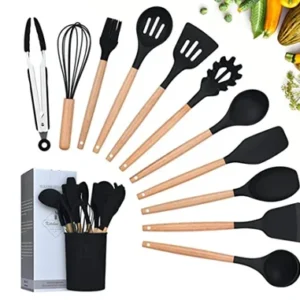 SET 12 UTENSILI DA CUCINA SILICONE E LEGNO