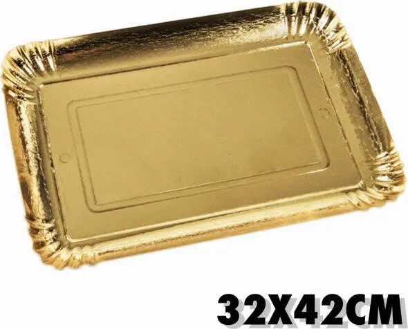 Set 5 Pz. Vassoi Porta Sotto Torta 32x42cm Oro Rettangolare Piatto Dolci Cartone