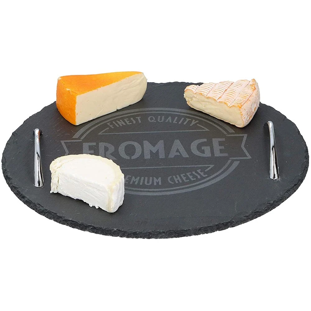 Set Vassoio Tagliere Tondo per Formaggio Ardesia + 4 Strumenti Formaggi
