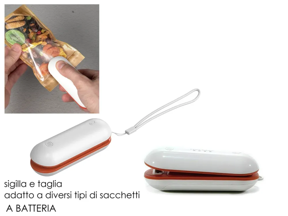 Sigilla sacchetti pocketsealer, bianco e arancione plastica - 11x4x4 cm - Dictrolux