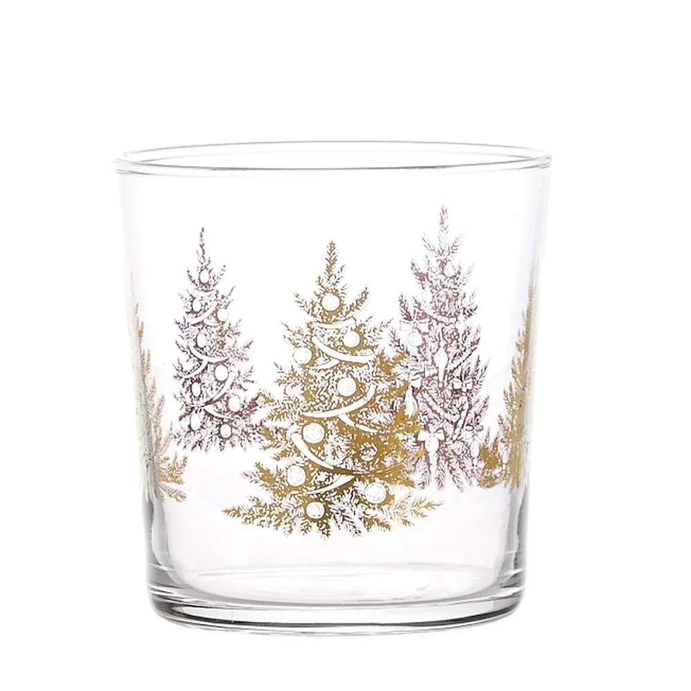 SIMPLE DAY Set 6 Bicchieri Alberi Natalizi 350ml Oro Vetro
