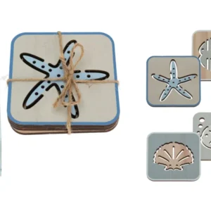 Sotto bicchiere compensato stile marinaro set da 4 colori assortiti - 10x10 cm - Koopman