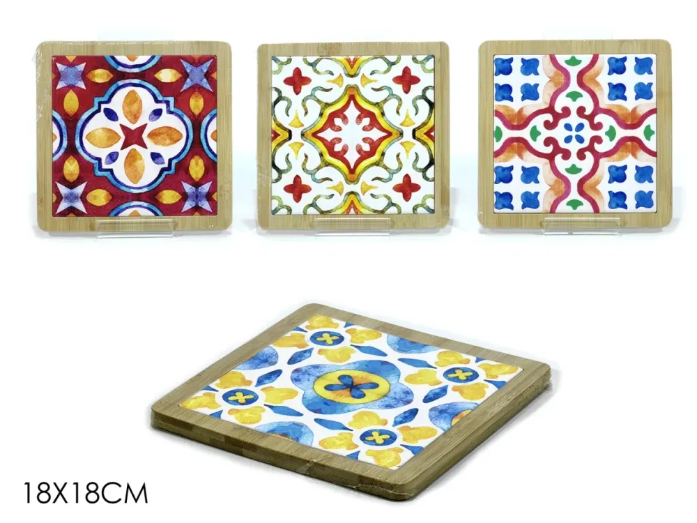 Sottopentola bamboo e ceramica multicolor stile mediterraneo 18x18x1 cm - Gusto Casa