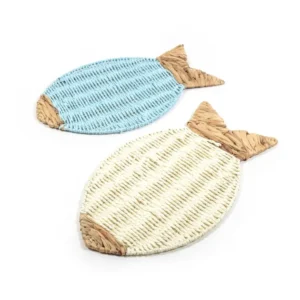 Sottopiatto banano e carta intrecciata forma di pesce stile marinaro 49x29x1 cm - Mercury