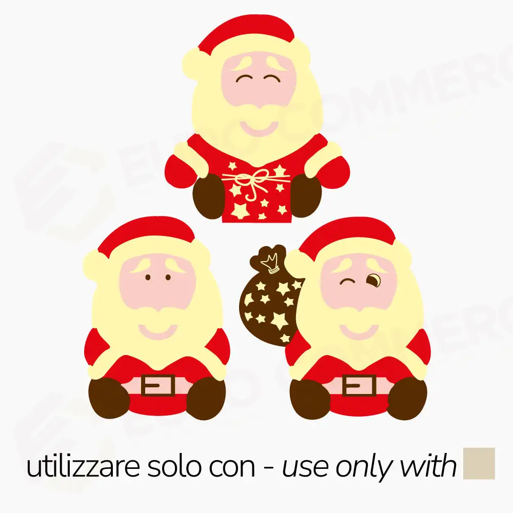 STAMPI TERMOFORMATI SERIGRAFATI - 3 SOGGETTI NATALIZI BABBO NATALE - CONF. 10 FOGLI CON 240 IMPRONTE H 55 MM - T1007SB - P...