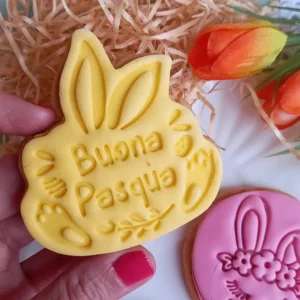 Stampo per biscotti forma di Buona Pasqua Coniiglio