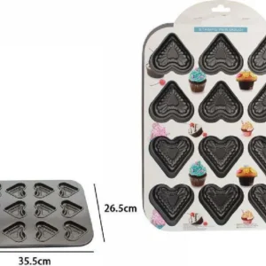 Stampo Teglia Vassoio Antiaderente Per 12 Muffin Cupcake Dolci Budino Cuori 59947