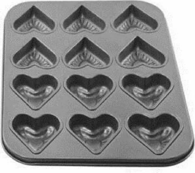 Stampo Teglia Vassoio Antiaderente Per 12 Muffin Cupcake Dolci Budino Cuori 59947