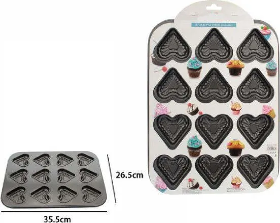Stampo Teglia Vassoio Antiaderente Per 12 Muffin Cupcake Dolci Budino Cuori 59947