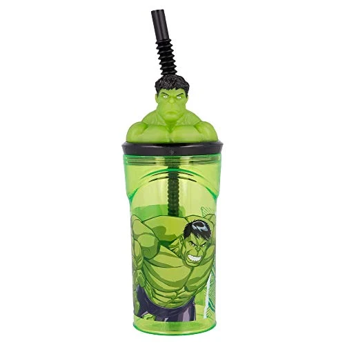Bicchiere Con Cannuccia E Figura 3d - 360 ml | Avengers Comic Heroes Hulk Stor