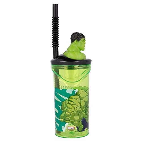 Bicchiere Con Cannuccia E Figura 3d - 360 ml | Avengers Comic Heroes Hulk Stor