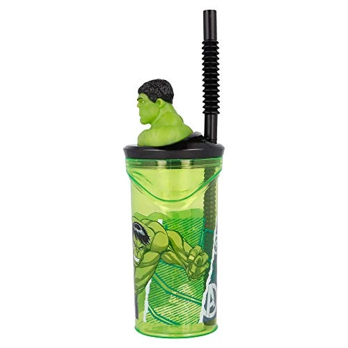 Bicchiere Con Cannuccia E Figura 3d - 360 ml | Avengers Comic Heroes Hulk Stor