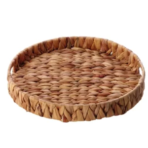 Svuotatasche jungle rattan intrecciato naturale, vassoio decorativo tondo con maniglie - d.34xh.4,5cm - Star